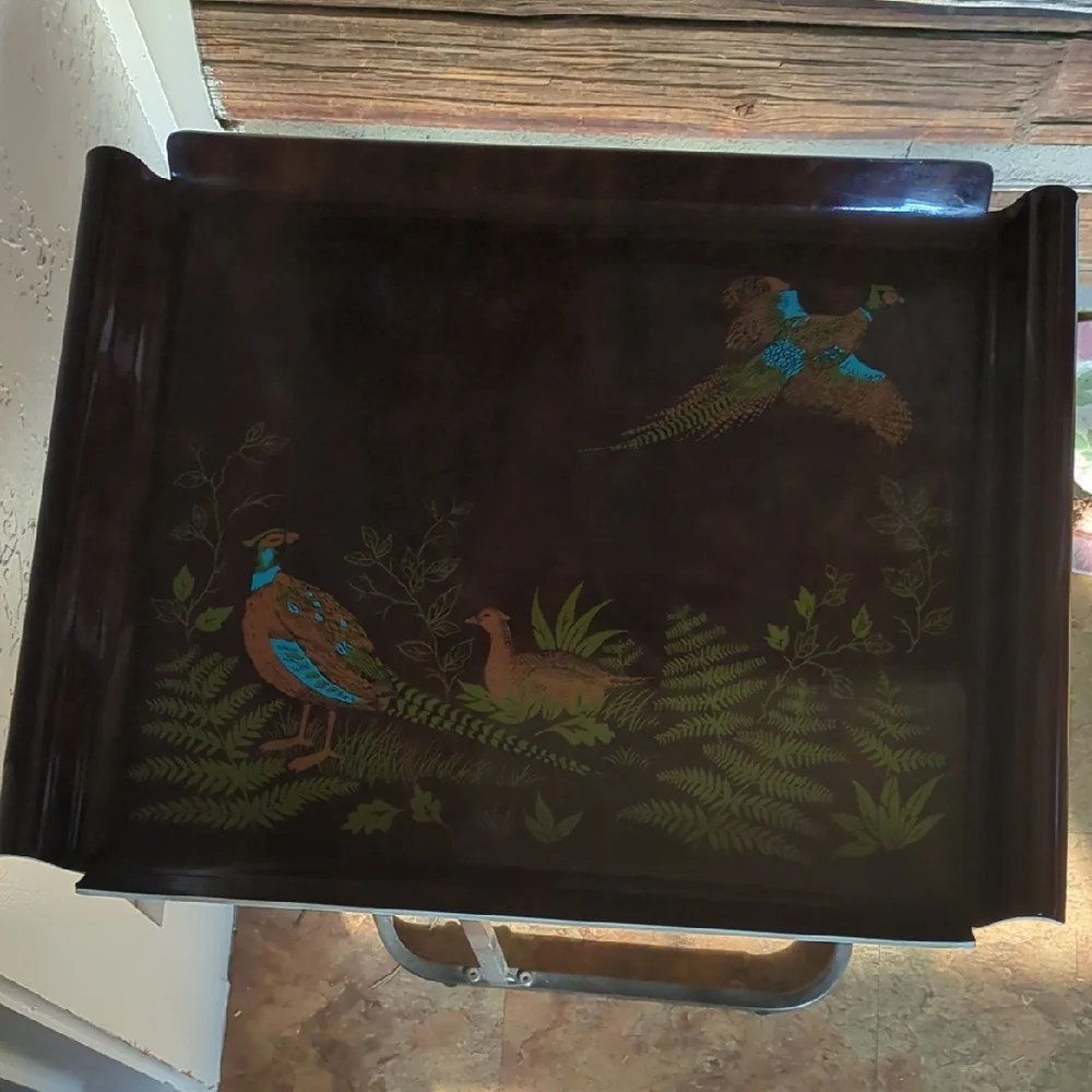 Elegant Brown Tray with Pheasant Bird Design Mid-century Modern MCM Vintage